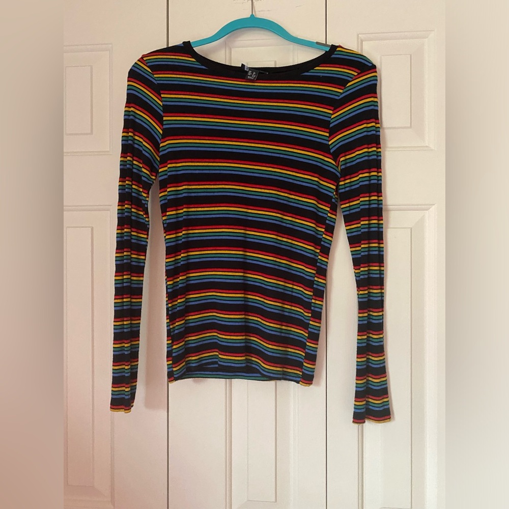 Size 8 New Look Rainbow Striped Stretchy Long Sleeve Shirt